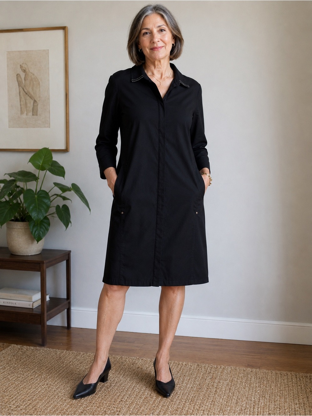 Lafayette 148 New York Black Midi Shirt Dress 18